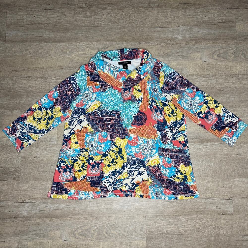 ALI MILES Floral Top Cowl Abstract Artsy Lagenlook Geometric Collage Pattern 1X